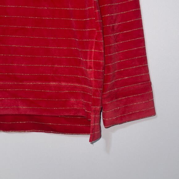 Liz Claiborne Red Velvet Striped Top - Shimmer Detail Womens Size Small - Picture 4 of 7